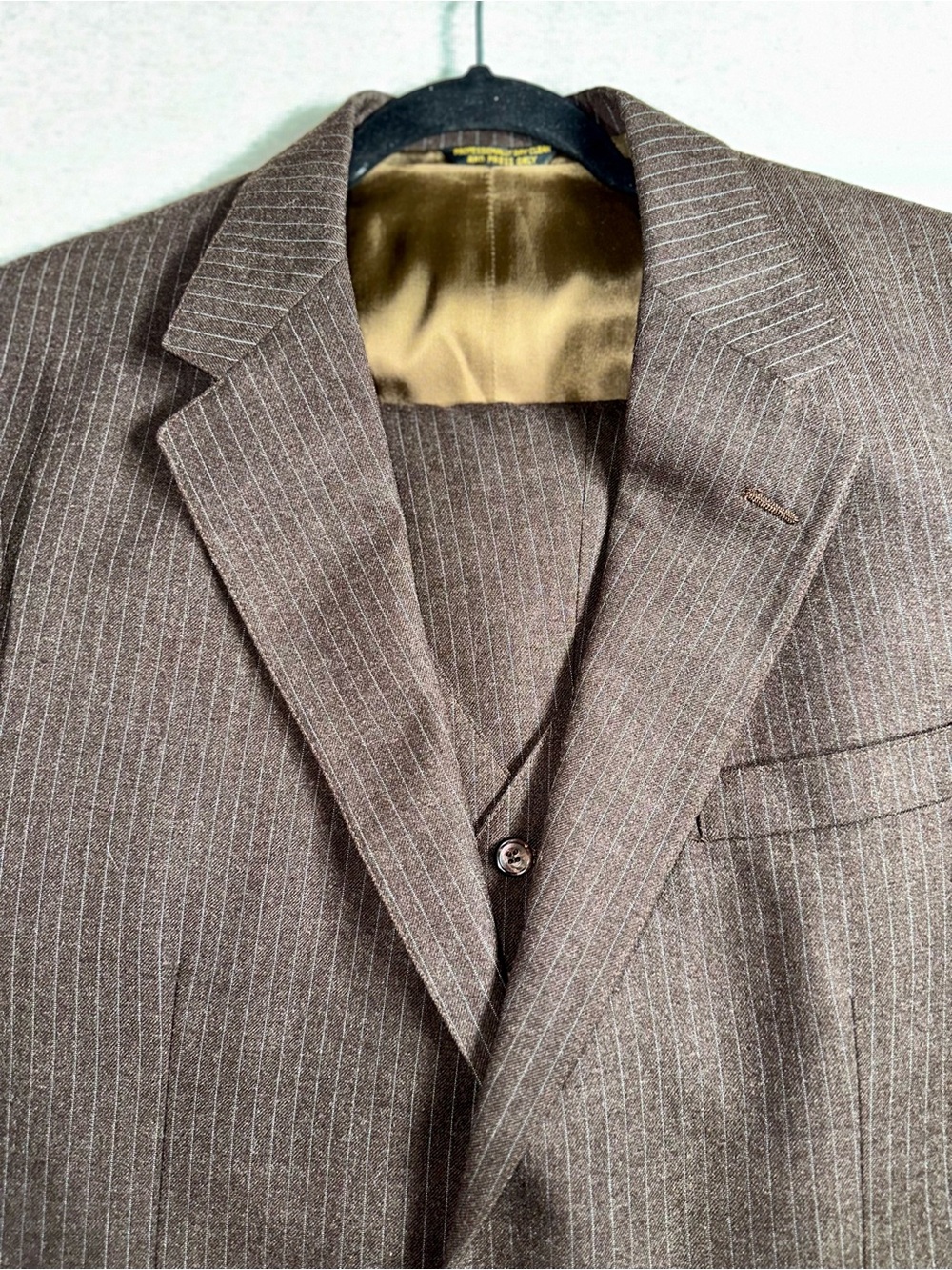 Brown Pinstripe Men's 3pc Suit with Blazer, vest and pants! By Coster Knott Co.